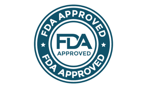 Blue circular seal displaying Fda approved